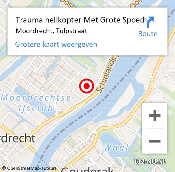 Locatie op kaart van de 112 melding: Trauma helikopter Met Grote Spoed Naar Moordrecht, Tulpstraat op 14 april 2022 20:57