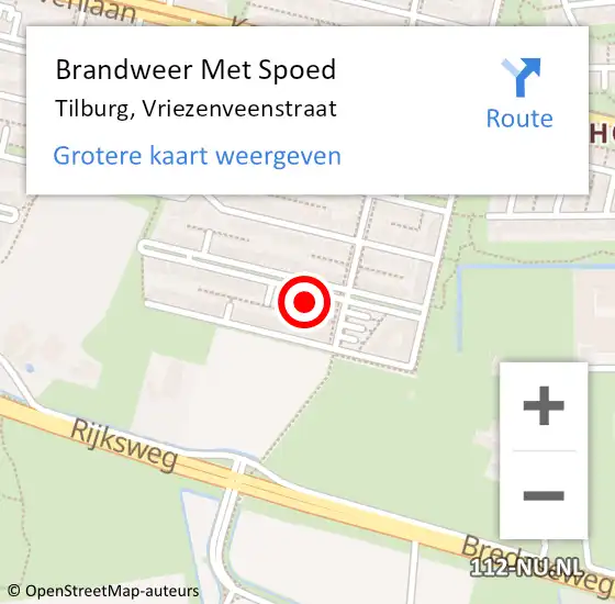 Locatie op kaart van de 112 melding: Brandweer Met Spoed Naar Tilburg, Vriezenveenstraat op 14 april 2022 21:06