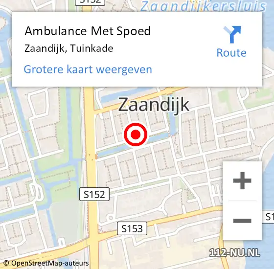 Locatie op kaart van de 112 melding: Ambulance Met Spoed Naar Zaandijk, Tuinkade op 14 april 2022 21:23