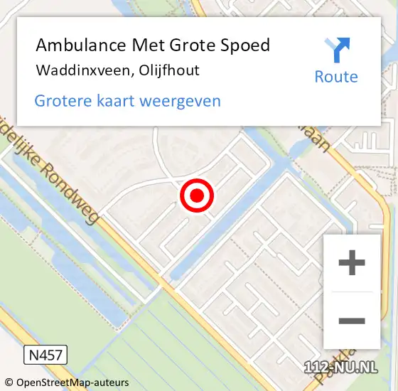 Locatie op kaart van de 112 melding: Ambulance Met Grote Spoed Naar Waddinxveen, Olijfhout op 14 april 2022 21:26