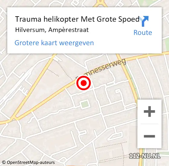 Locatie op kaart van de 112 melding: Trauma helikopter Met Grote Spoed Naar Hilversum, Ampèrestraat op 14 april 2022 21:34