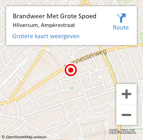 Locatie op kaart van de 112 melding: Brandweer Met Grote Spoed Naar Hilversum, Ampèrestraat op 14 april 2022 21:35