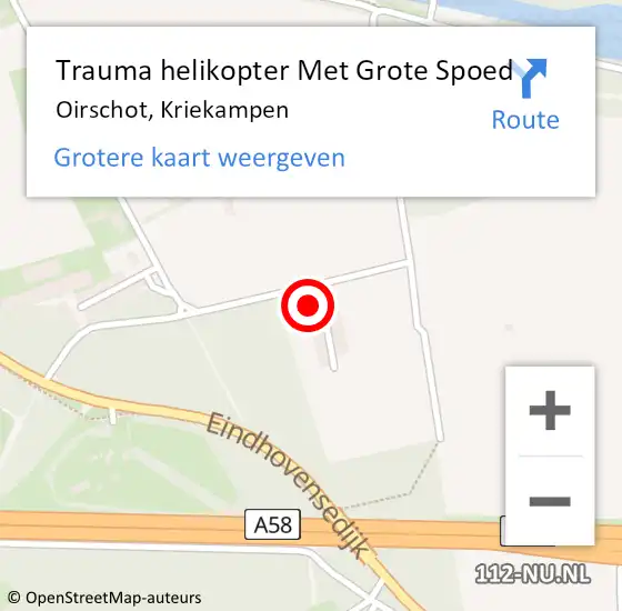 Locatie op kaart van de 112 melding: Trauma helikopter Met Grote Spoed Naar Oirschot, Kriekampen op 14 april 2022 21:41