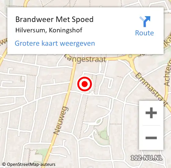 Locatie op kaart van de 112 melding: Brandweer Met Spoed Naar Hilversum, Koningshof op 14 april 2022 22:07