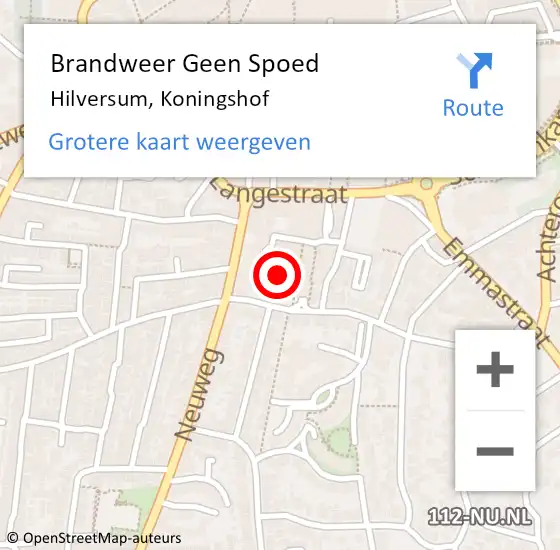 Locatie op kaart van de 112 melding: Brandweer Geen Spoed Naar Hilversum, Koningshof op 14 april 2022 22:08