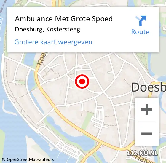 Locatie op kaart van de 112 melding: Ambulance Met Grote Spoed Naar Doesburg, Kostersteeg op 14 april 2022 22:31