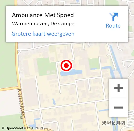 Locatie op kaart van de 112 melding: Ambulance Met Spoed Naar Warmenhuizen, De Camper op 14 april 2022 23:04