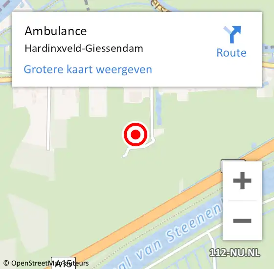Locatie op kaart van de 112 melding: Ambulance Hardinxveld-Giessendam op 14 april 2022 23:08
