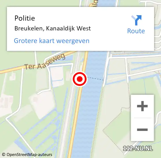 Locatie op kaart van de 112 melding: Politie Breukelen, Kanaaldijk West op 14 april 2022 23:44