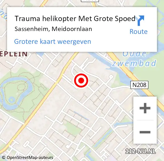 Locatie op kaart van de 112 melding: Trauma helikopter Met Grote Spoed Naar Sassenheim, Meidoornlaan op 15 april 2022 00:22