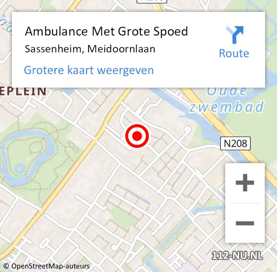 Locatie op kaart van de 112 melding: Ambulance Met Grote Spoed Naar Sassenheim, Meidoornlaan op 15 april 2022 00:23