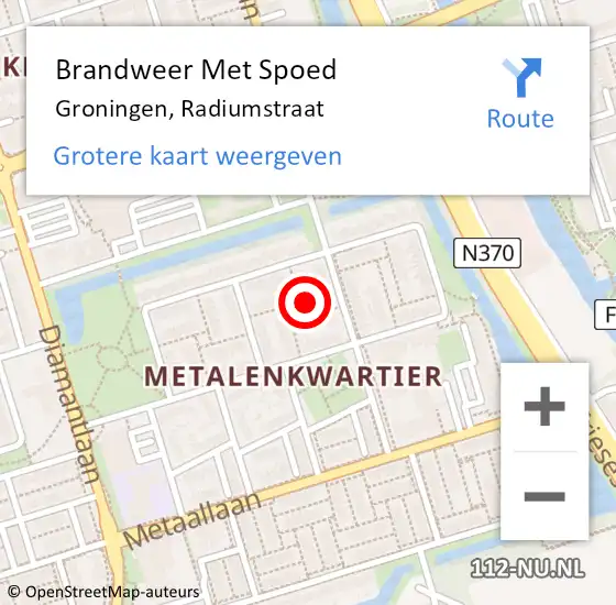Locatie op kaart van de 112 melding: Brandweer Met Spoed Naar Groningen, Radiumstraat op 15 april 2022 00:28