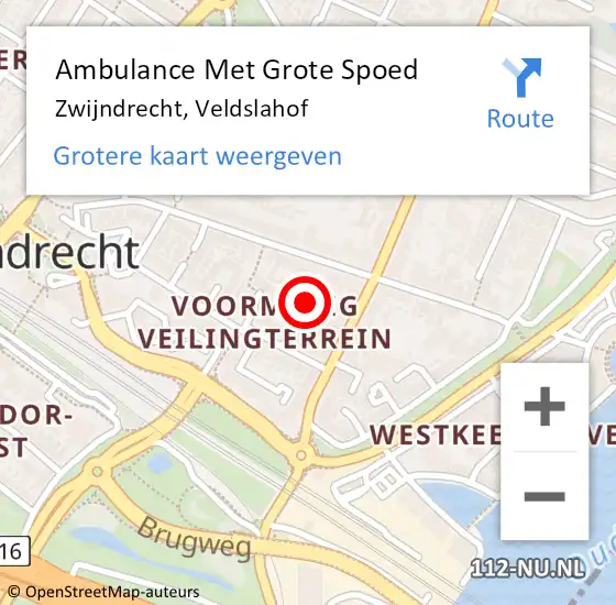 Locatie op kaart van de 112 melding: Ambulance Met Grote Spoed Naar Zwijndrecht, Veldslahof op 15 april 2022 00:55