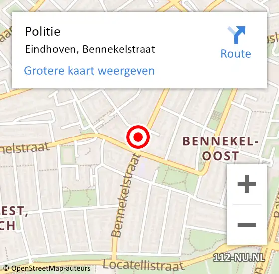 Locatie op kaart van de 112 melding: Politie Eindhoven, Bennekelstraat op 15 april 2022 02:19