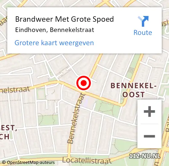 Locatie op kaart van de 112 melding: Brandweer Met Grote Spoed Naar Eindhoven, Bennekelstraat op 15 april 2022 02:20