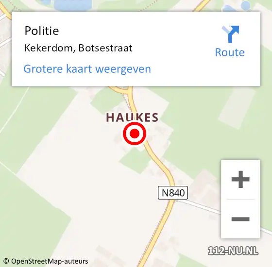 Locatie op kaart van de 112 melding: Politie Kekerdom, Botsestraat op 15 april 2022 02:30