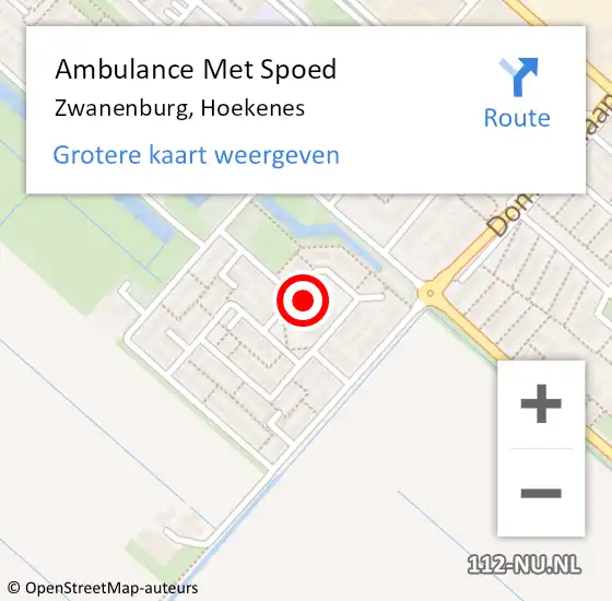 Locatie op kaart van de 112 melding: Ambulance Met Spoed Naar Zwanenburg, Hoekenes op 15 april 2022 02:48