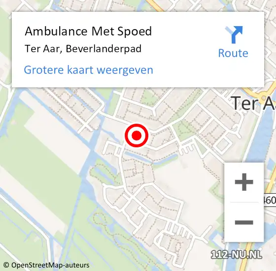 Locatie op kaart van de 112 melding: Ambulance Met Spoed Naar Ter Aar, Beverlanderpad op 15 april 2022 04:00