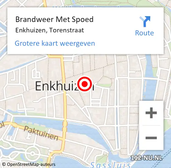 Locatie op kaart van de 112 melding: Brandweer Met Spoed Naar Enkhuizen, Torenstraat op 15 april 2022 04:20