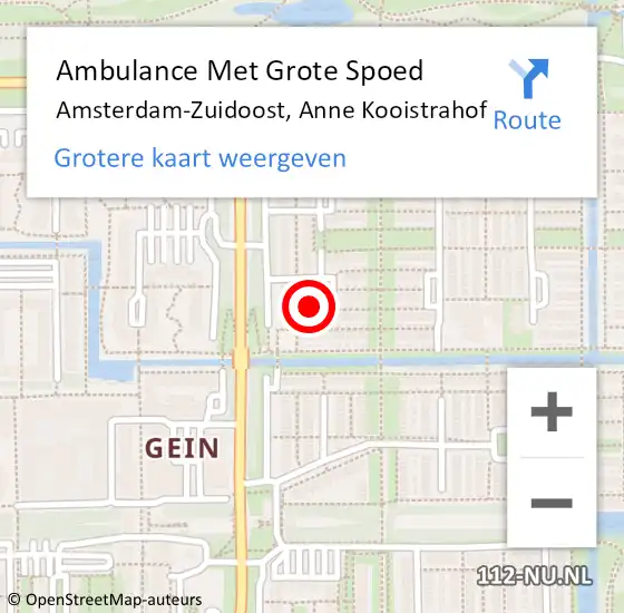 Locatie op kaart van de 112 melding: Ambulance Met Grote Spoed Naar Amsterdam-Zuidoost, Anne Kooistrahof op 15 april 2022 06:59