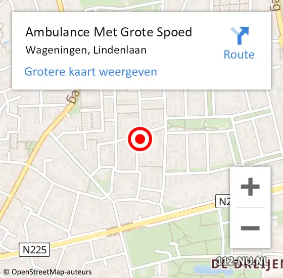 Locatie op kaart van de 112 melding: Ambulance Met Grote Spoed Naar Wageningen, Lindenlaan op 15 april 2022 07:02