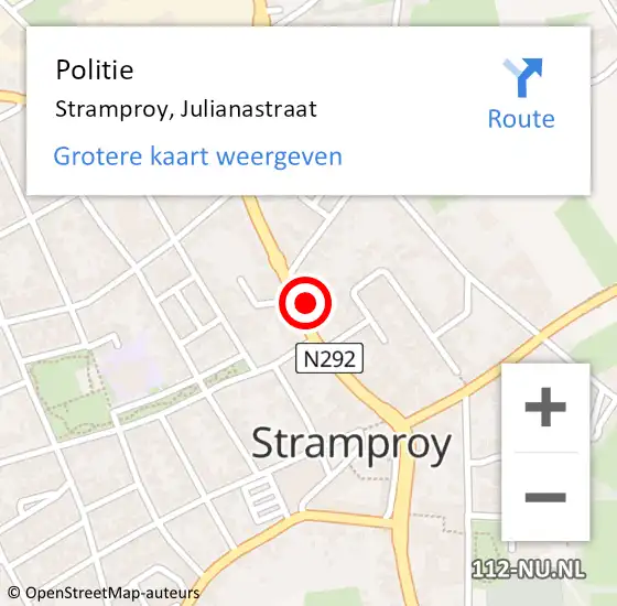 Locatie op kaart van de 112 melding: Politie Stramproy, Julianastraat op 15 april 2022 07:12