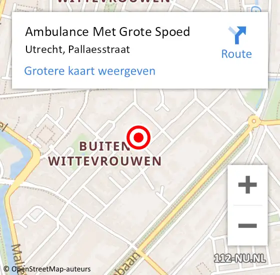 Locatie op kaart van de 112 melding: Ambulance Met Grote Spoed Naar Utrecht, Pallaesstraat op 14 juli 2014 14:00