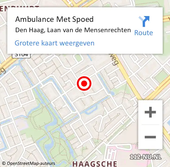 Locatie op kaart van de 112 melding: Ambulance Met Spoed Naar Den Haag, Laan van de Mensenrechten op 15 april 2022 08:26