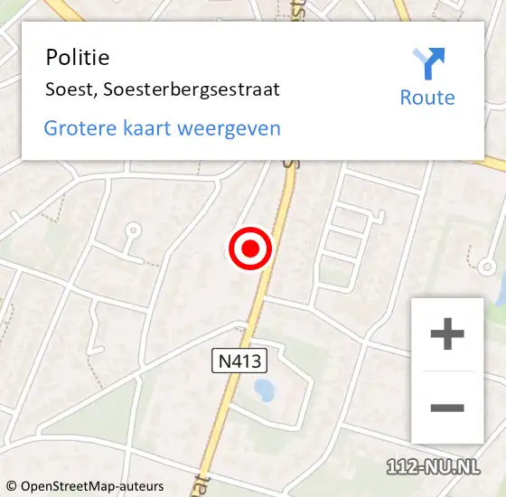 Locatie op kaart van de 112 melding: Politie Soest, Soesterbergsestraat op 15 april 2022 08:41