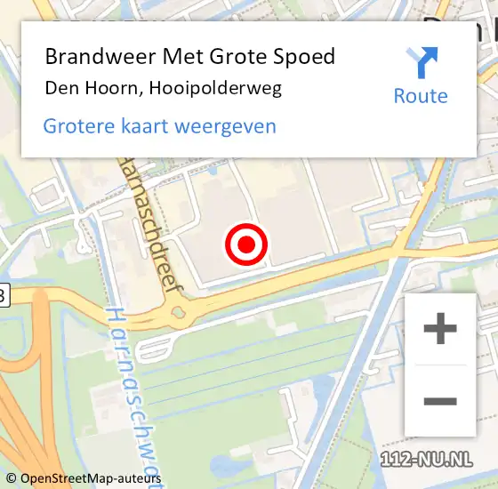 Locatie op kaart van de 112 melding: Brandweer Met Grote Spoed Naar Den Hoorn, Hooipolderweg op 15 april 2022 09:34