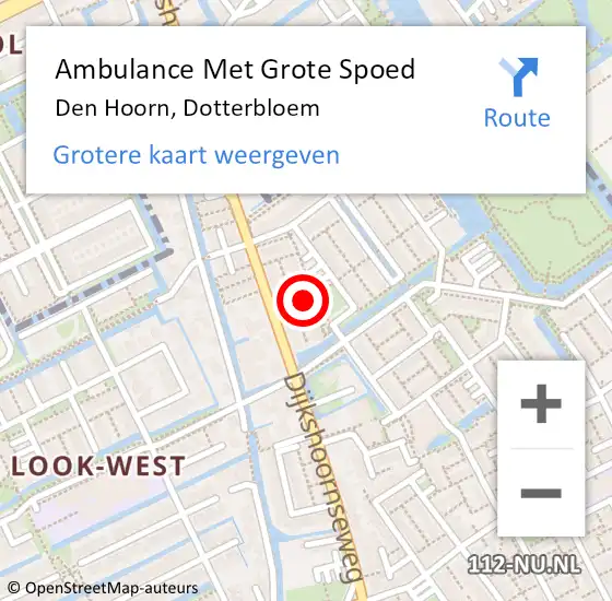 Locatie op kaart van de 112 melding: Ambulance Met Grote Spoed Naar Den Hoorn, Dotterbloem op 15 april 2022 09:54