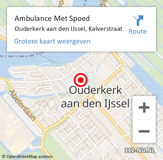 Locatie op kaart van de 112 melding: Ambulance Met Spoed Naar Ouderkerk aan den IJssel, Kalverstraat op 15 april 2022 10:27