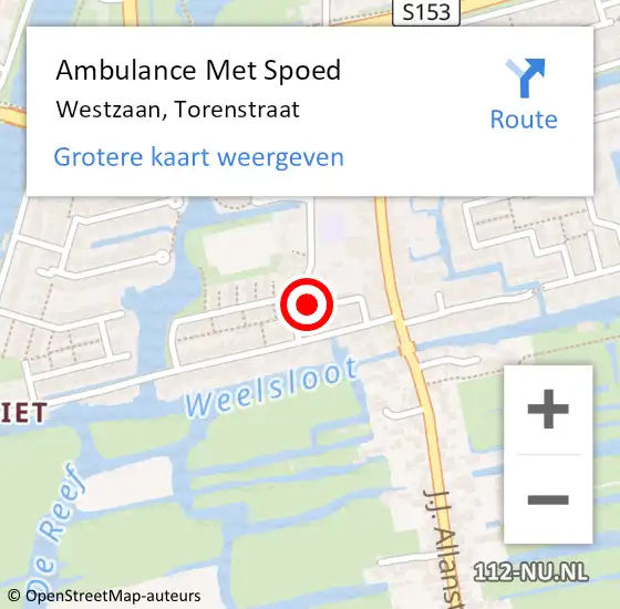 Locatie op kaart van de 112 melding: Ambulance Met Spoed Naar Westzaan, Torenstraat op 15 april 2022 10:38