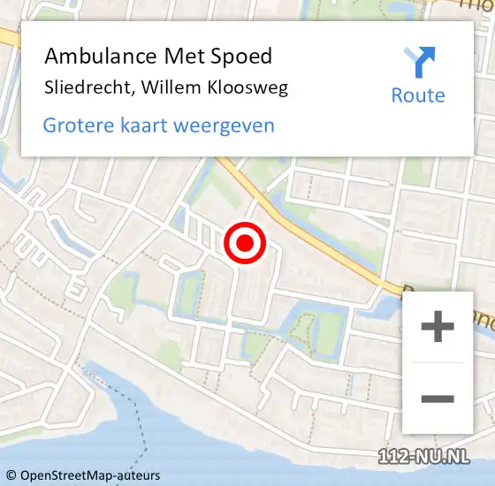 Locatie op kaart van de 112 melding: Ambulance Met Spoed Naar Sliedrecht, Willem Kloosweg op 15 april 2022 10:54