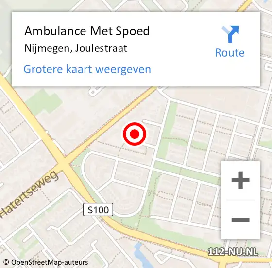 Locatie op kaart van de 112 melding: Ambulance Met Spoed Naar Nijmegen, Joulestraat op 15 april 2022 11:00