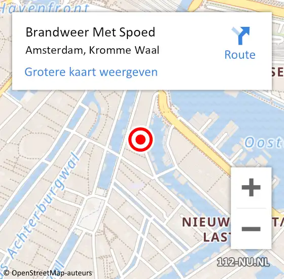 Locatie op kaart van de 112 melding: Brandweer Met Spoed Naar Amsterdam, Kromme Waal op 15 april 2022 11:10