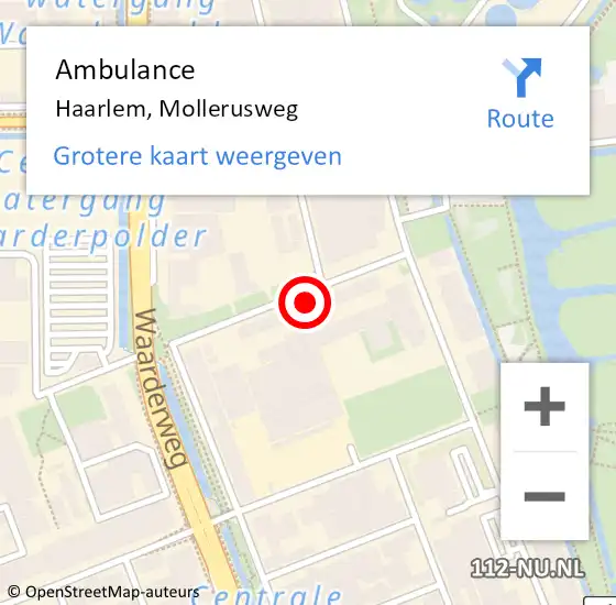 Locatie op kaart van de 112 melding: Ambulance Haarlem, Mollerusweg op 15 april 2022 11:13