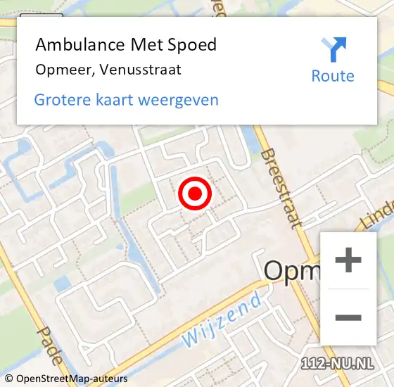 Locatie op kaart van de 112 melding: Ambulance Met Spoed Naar Opmeer, Venusstraat op 15 april 2022 11:23