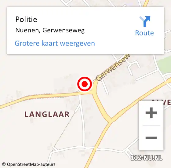 Locatie op kaart van de 112 melding: Politie Nuenen, Gerwenseweg op 15 april 2022 11:30