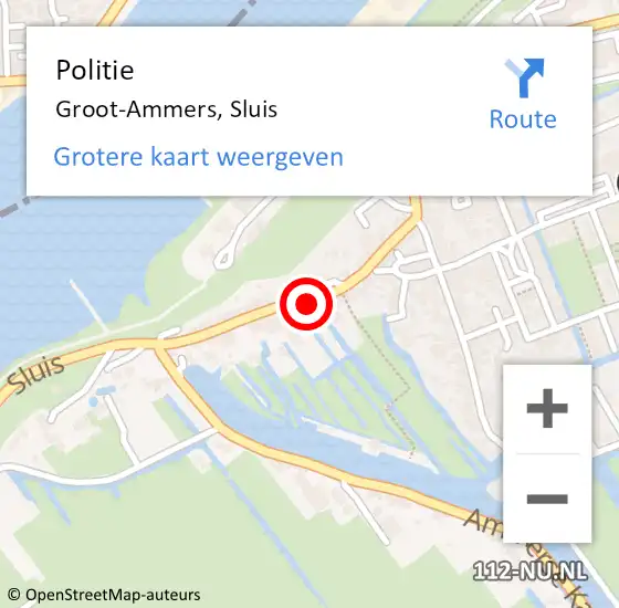 Locatie op kaart van de 112 melding: Politie Groot-Ammers, Sluis op 15 april 2022 11:40