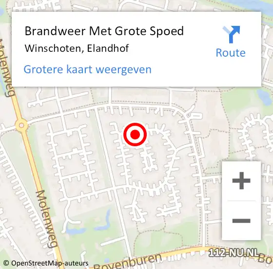 Locatie op kaart van de 112 melding: Brandweer Met Grote Spoed Naar Winschoten, Elandhof op 15 april 2022 12:02