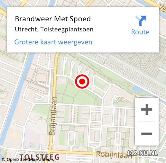 Locatie op kaart van de 112 melding: Brandweer Met Spoed Naar Utrecht, Tolsteegplantsoen op 15 april 2022 12:09