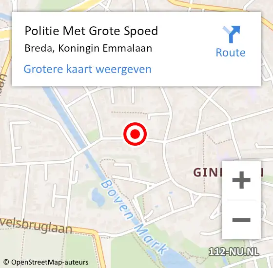 Locatie op kaart van de 112 melding: Politie Met Grote Spoed Naar Breda, Koningin Emmalaan op 15 april 2022 12:57