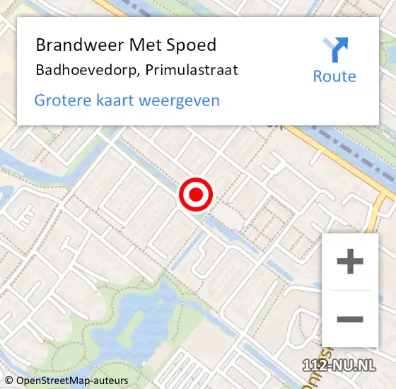 Locatie op kaart van de 112 melding: Brandweer Met Spoed Naar Badhoevedorp, Primulastraat op 15 april 2022 13:13