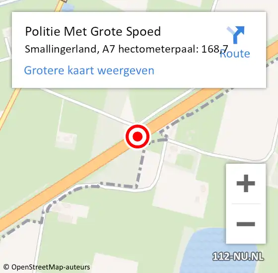 Locatie op kaart van de 112 melding: Politie Met Grote Spoed Naar Smallingerland, A7 hectometerpaal: 168,7 op 15 april 2022 13:13