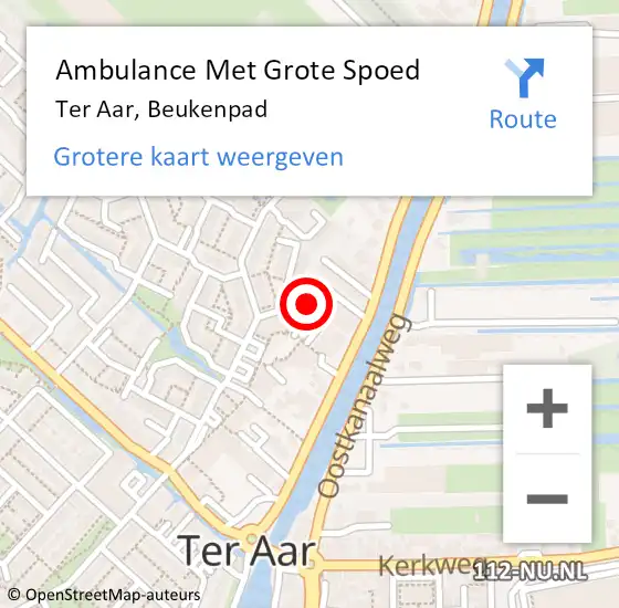 Locatie op kaart van de 112 melding: Ambulance Met Grote Spoed Naar Ter Aar, Beukenpad op 15 april 2022 13:16