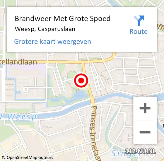 Locatie op kaart van de 112 melding: Brandweer Met Grote Spoed Naar Weesp, Casparuslaan op 15 april 2022 13:21