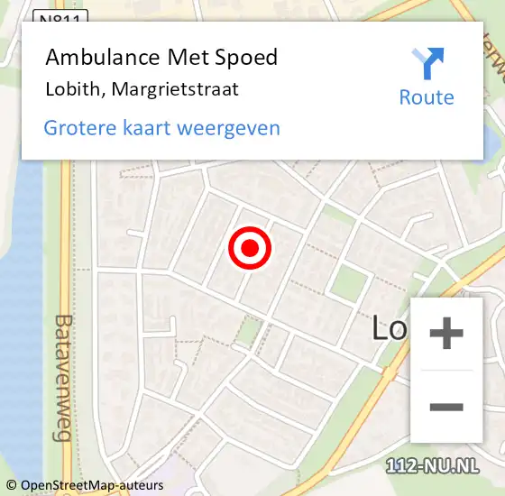 Locatie op kaart van de 112 melding: Ambulance Met Spoed Naar Lobith, Margrietstraat op 15 april 2022 13:26