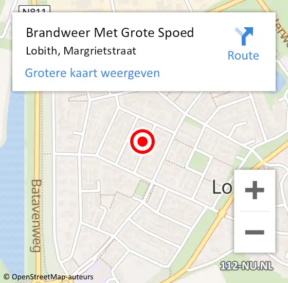 Locatie op kaart van de 112 melding: Brandweer Met Grote Spoed Naar Lobith, Margrietstraat op 15 april 2022 13:31