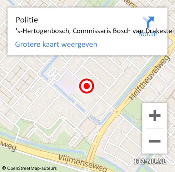 Locatie op kaart van de 112 melding: Politie 's-Hertogenbosch, Commissaris Bosch van Drakesteinlaan op 14 juli 2014 14:34